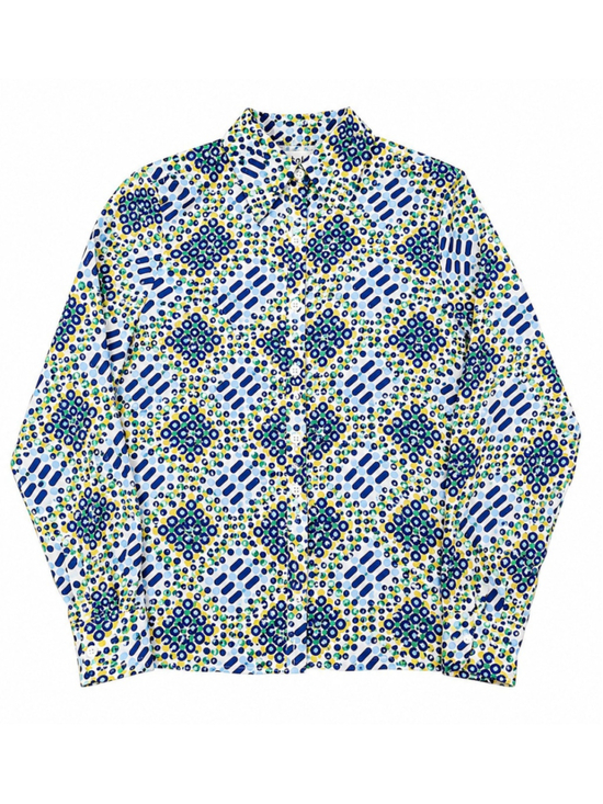 Unbranded Tops - Vintage 70s Mod‎ Geometric Blouse XL Blue Green Yellow Psychedelic Shirt